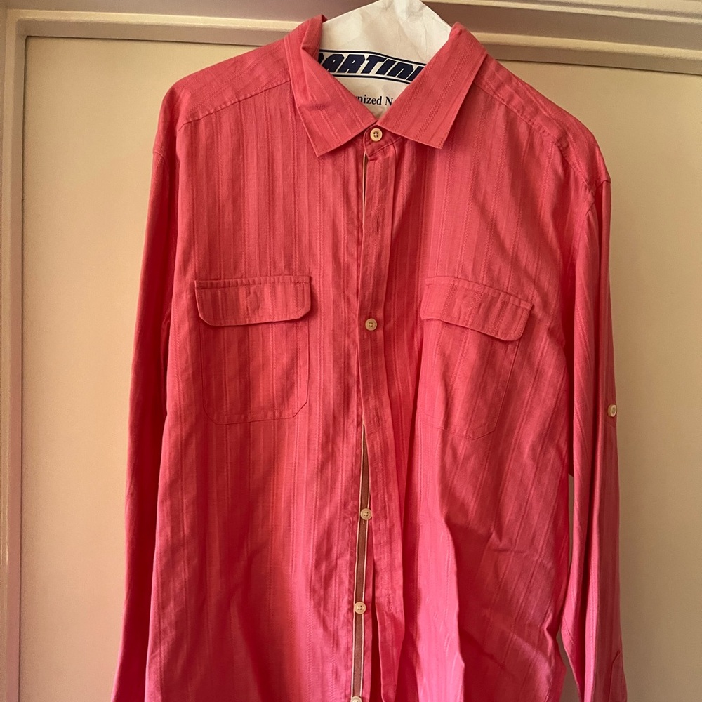 Timmy bahama cotton linen dress shirt pink salmon size l